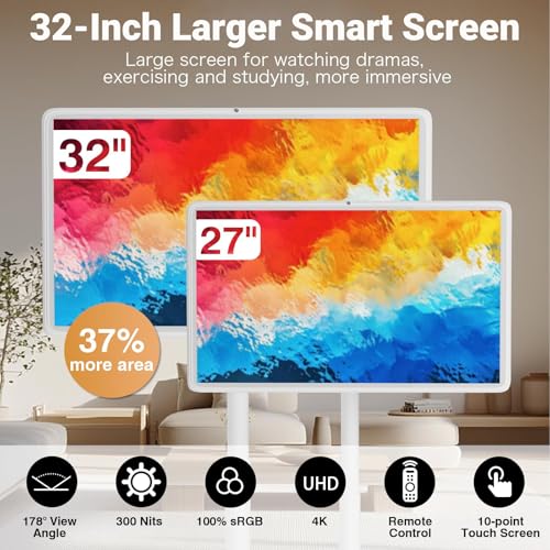 32" Wireless Smart Portable TV, Android 12/13, 4K Touchscreen Monitor, 8+128GB, 5-8H Battery, 360° Rotation, 1080P/4K for Home, Office, Classroom