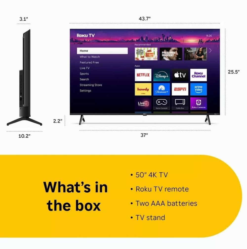 Roku Hiro 50-Inch 4K LED Smart TV with HDR10 AirPlay - Renewed