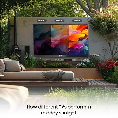 SYLVOX 43" Outdoor TV with Soundbar, 2000 Nits Full Sun Outdoor TV for Outdoor Living Spaces, 4K UHD HDR10, IP56 Weatherproof, Upgraded Matte Anti‑Glare Screen, Dolby Atmos, Smart Google TV