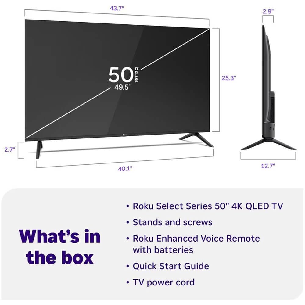 Roku 50-Inch Select 4K QLED Smart TV Remote Bundle