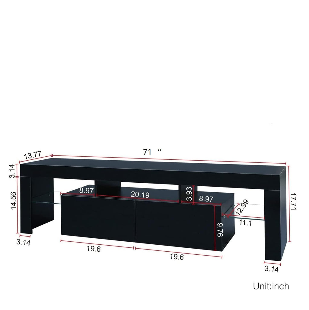 CFTEL 60-75 Inch Gloss Wood TV Stand with LED Storage