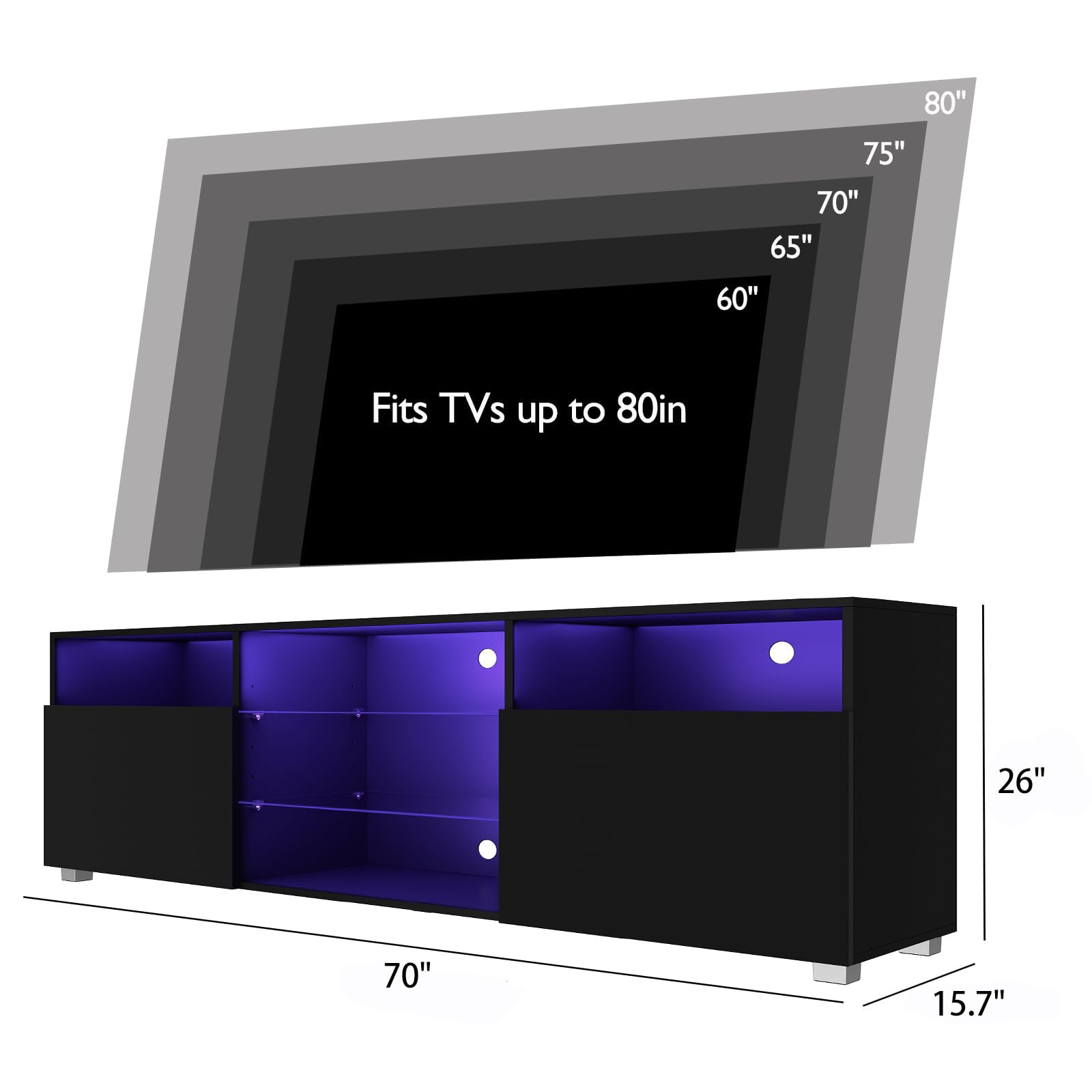 Hlivelood 80.7-Inch High Gloss TV Stand with Storage