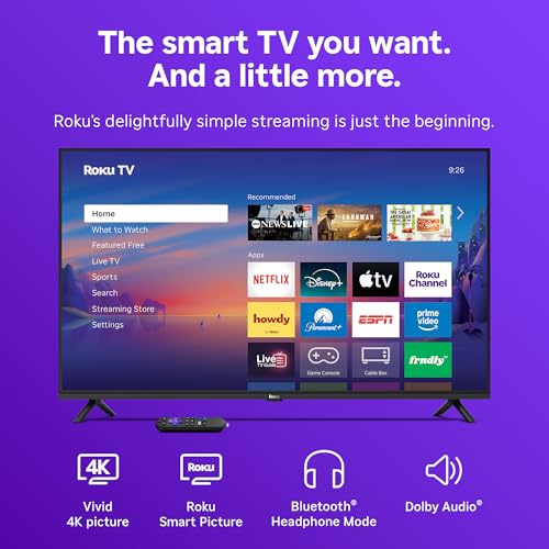 Roku Smart TV 2025 – RokuTV with Enhanced Voice Remote – Flat Screen LED Television with Wi-Fi for Streaming Live Local News, Sports, Family Entertainment
