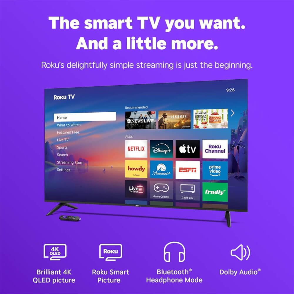 Roku 50-Inch Select 4K QLED Smart TV Remote Bundle