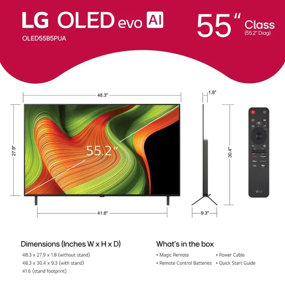 LG 55-Inch Class OLED AI 4K B5 Series Smart TV w/Dolby Atmos, Dolby Vision, HDR10, AI Super Upscaling 4K, Filmmaker Mode, Wow Orchestra, Alexa Built-in (OLED55B5PUA.AUS, 2025)