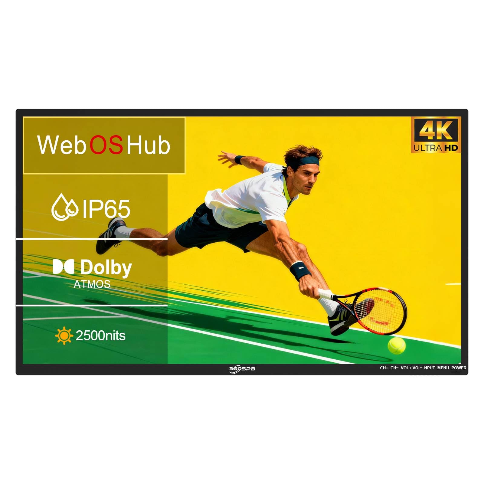 360SPB Outdoor TV, 4K Outdoor Smart TV, 1000nits High Brightness Outdoor TVs, IP65 Waterproof TV, Voice Assistant Remote, Compatible with Dolby, Wide Viewing Angle Smart TV