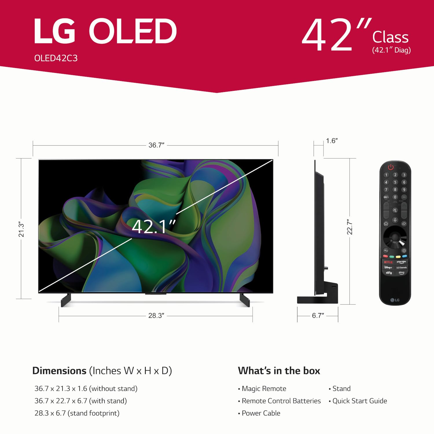LG C3 Series 42-Inch Class OLED evo Gallery Edition Smart TV OLED42C3PUA, 2023