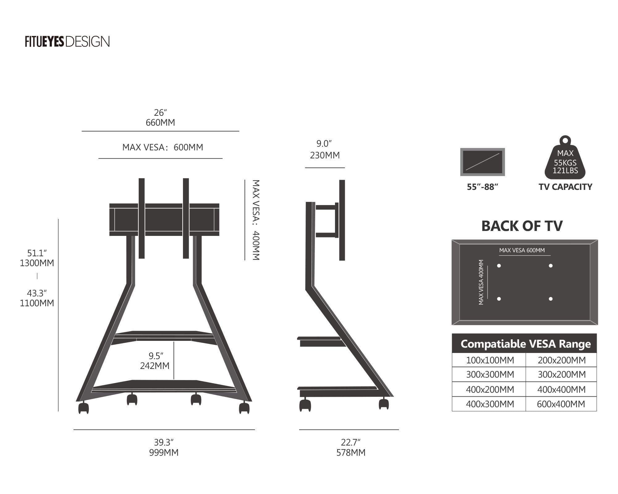 FITUEYES Rolling TV Stand