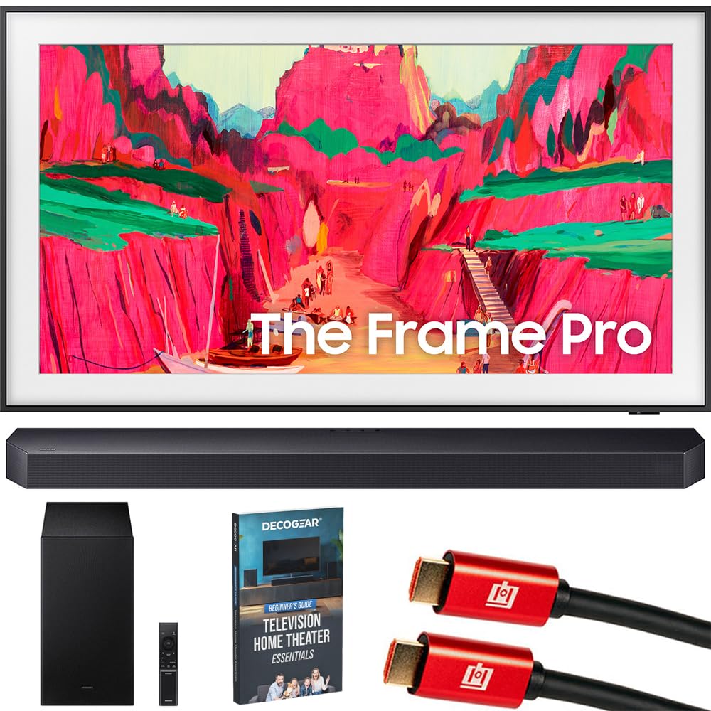 Samsung 75 inch The Frame Pro LS03FW 4K Neo QLED Mini LED Smart TV (2025) QN75LS03FWFXZA Bundle with HW-Q600F 3.1.2ch Soundbar and Subwoofer, 2X HDMI Cable and Deco Gear Home Theater Beginner's Guide