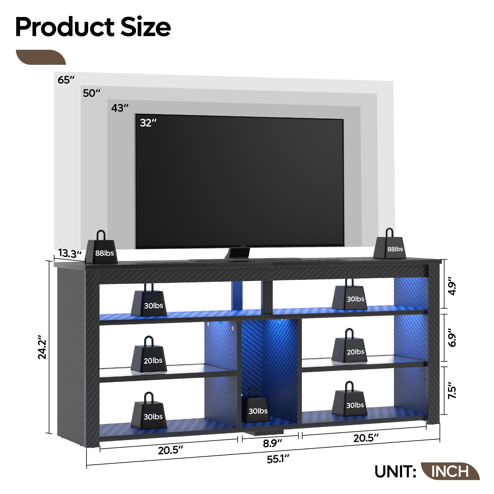 Bestier Tall LED Entertainment Center with Storage