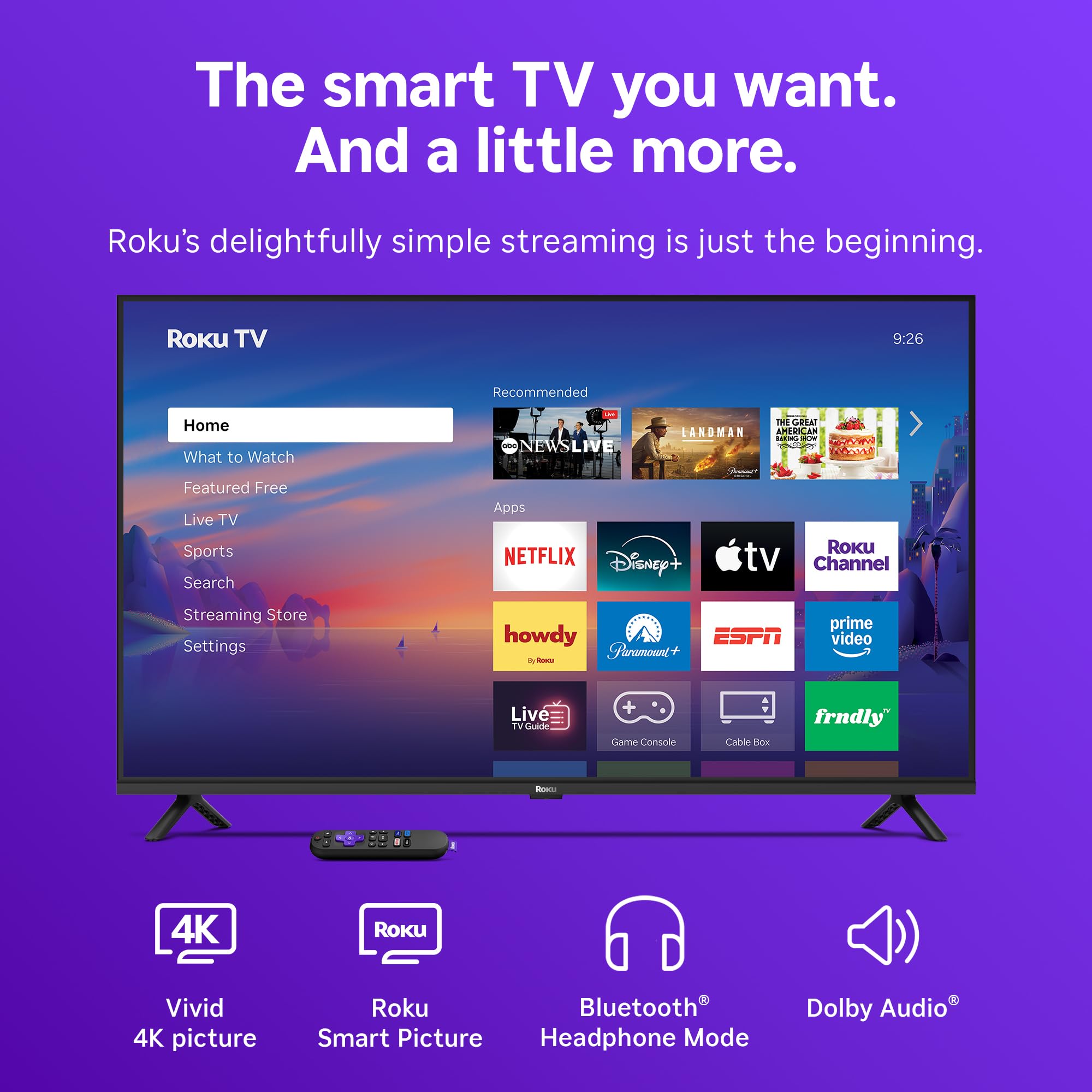 Roku Smart TV 2025 – RokuTV with Enhanced Voice Remote – Flat Screen LED Television with Wi-Fi for Streaming Live Local News, Sports, Family Entertainment