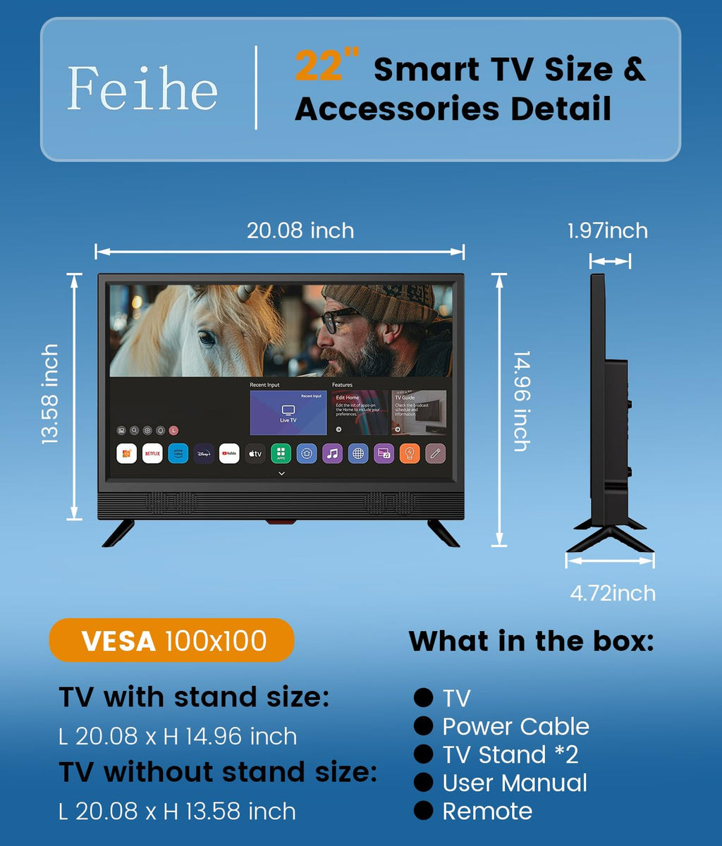 Feihe 22-Inch Full HD Smart Kitchen TV with WiFi