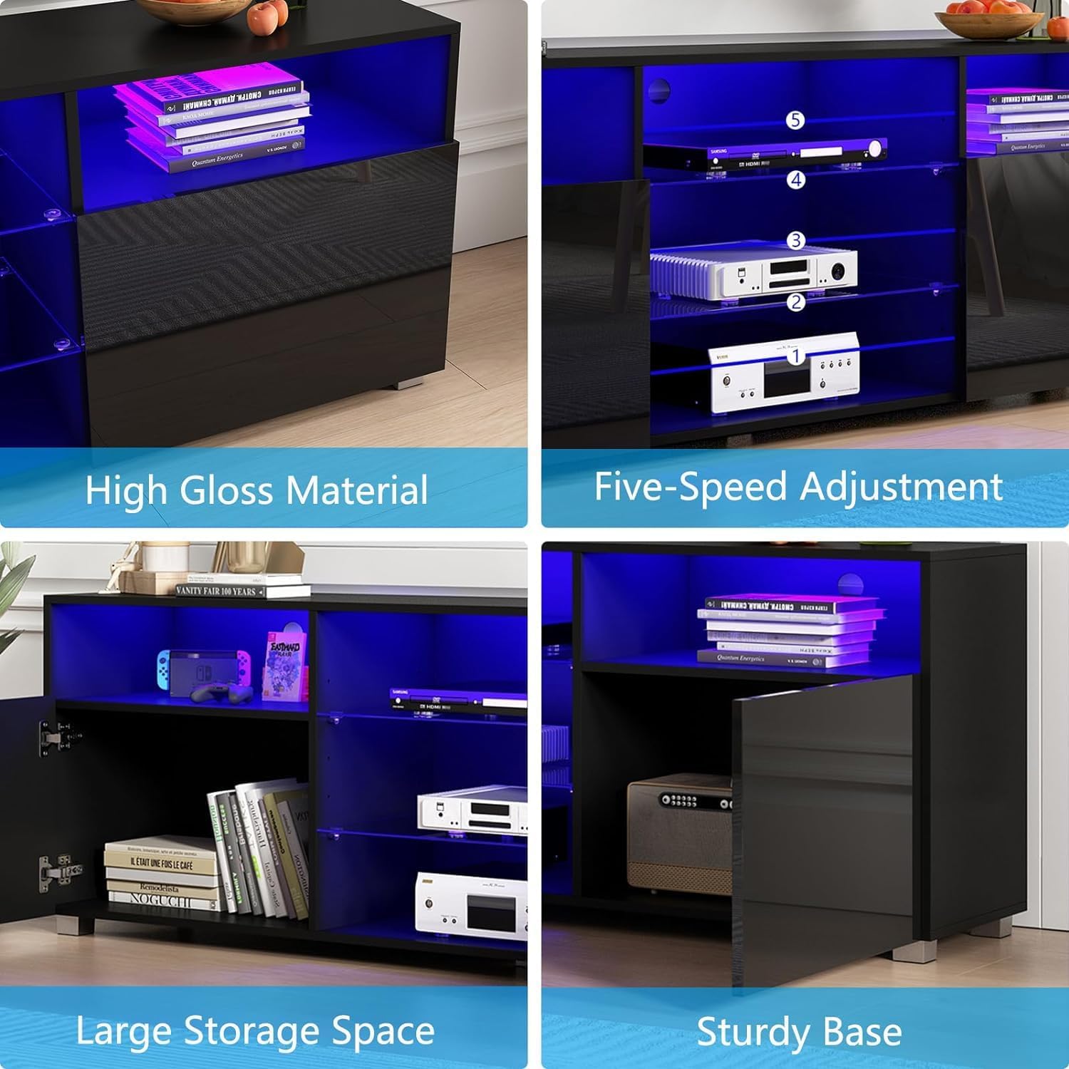 Hlivelood 80.7-Inch High Gloss TV Stand with Storage