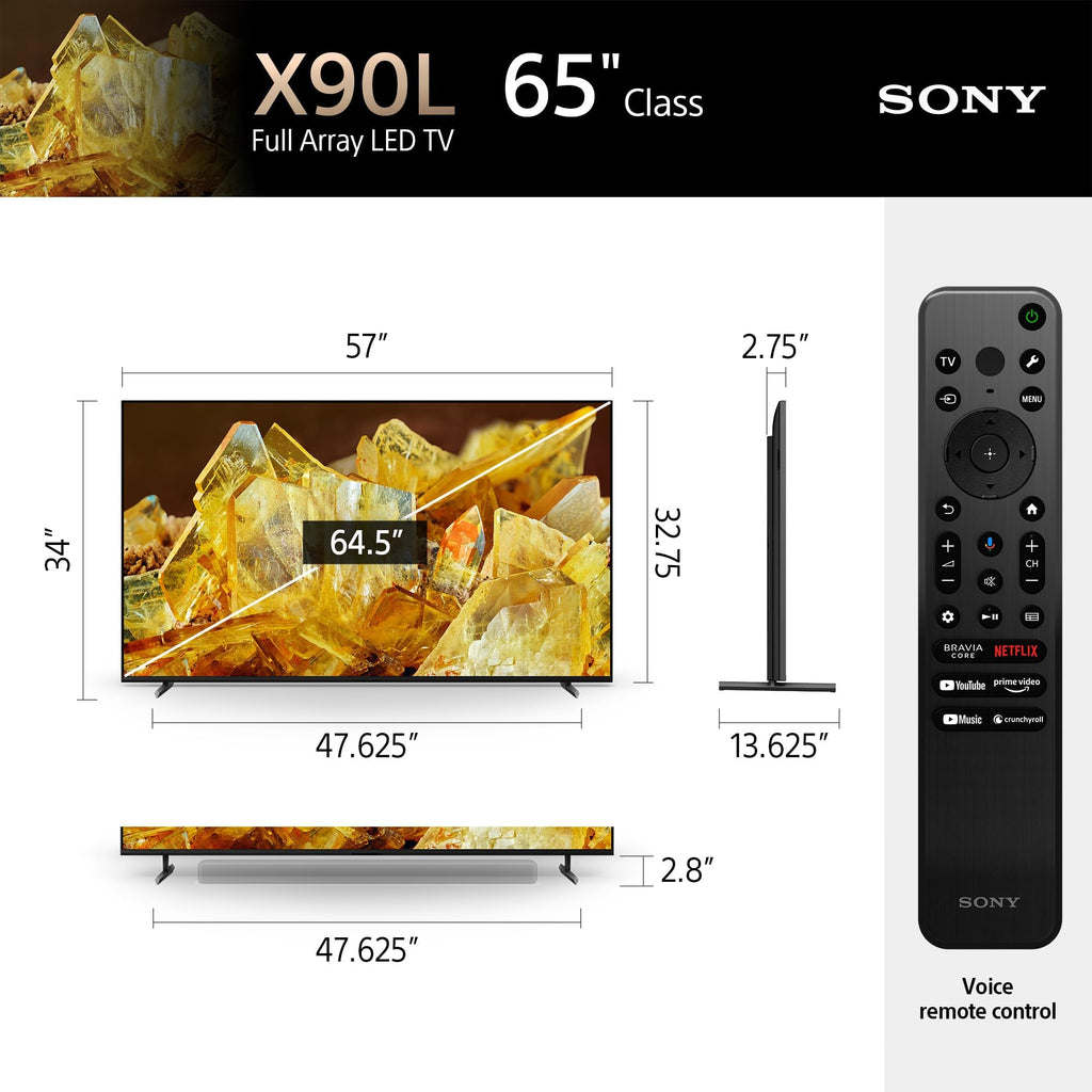 Sony 65 Inch 4K Ultra HD TV X90L Series: BRAVIA XR Full Array LED Smart Google TV
