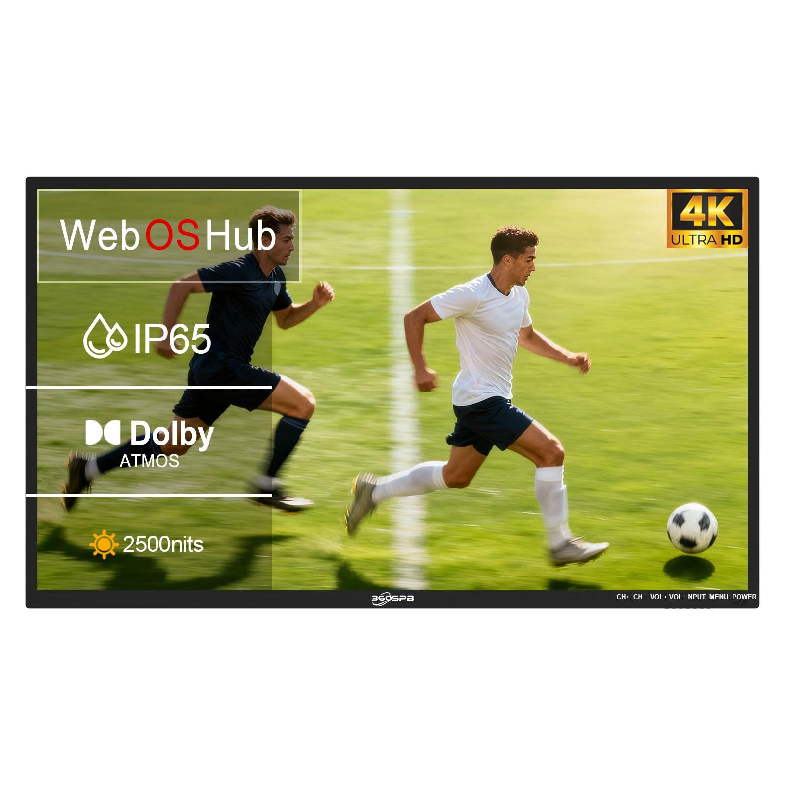 360SPB Outdoor TV, 4K Outdoor Smart TV, 1000nits High Brightness Outdoor TVs, IP65 Waterproof TV, Voice Assistant Remote, Compatible with Dolby, Wide Viewing Angle Smart TV
