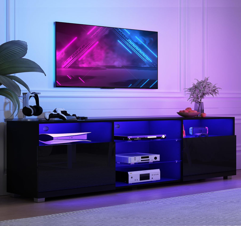 Hlivelood 80.7-Inch High Gloss TV Stand with Storage