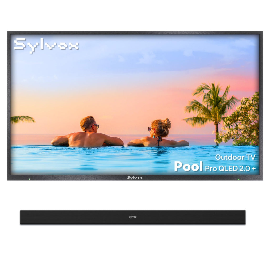 SYLVOX 43" QLED Outdoor TV with Soundbar, 2000 Nits Full Sun Outdoor TV for Outdoor Living Spaces, 4K UHD HDR10, Matte Anti‑Glare Screen, IP56 Weatherproof, Smart Google TV, Dolby Atmos