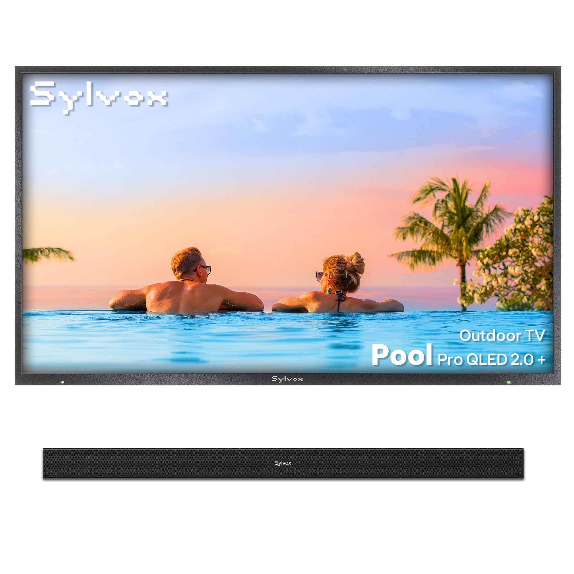 SYLVOX 43" QLED Outdoor TV with Soundbar, 2000 Nits Full Sun Outdoor TV for Outdoor Living Spaces, 4K UHD HDR10, Matte Anti‑Glare Screen, IP56 Weatherproof, Smart Google TV, Dolby Atmos