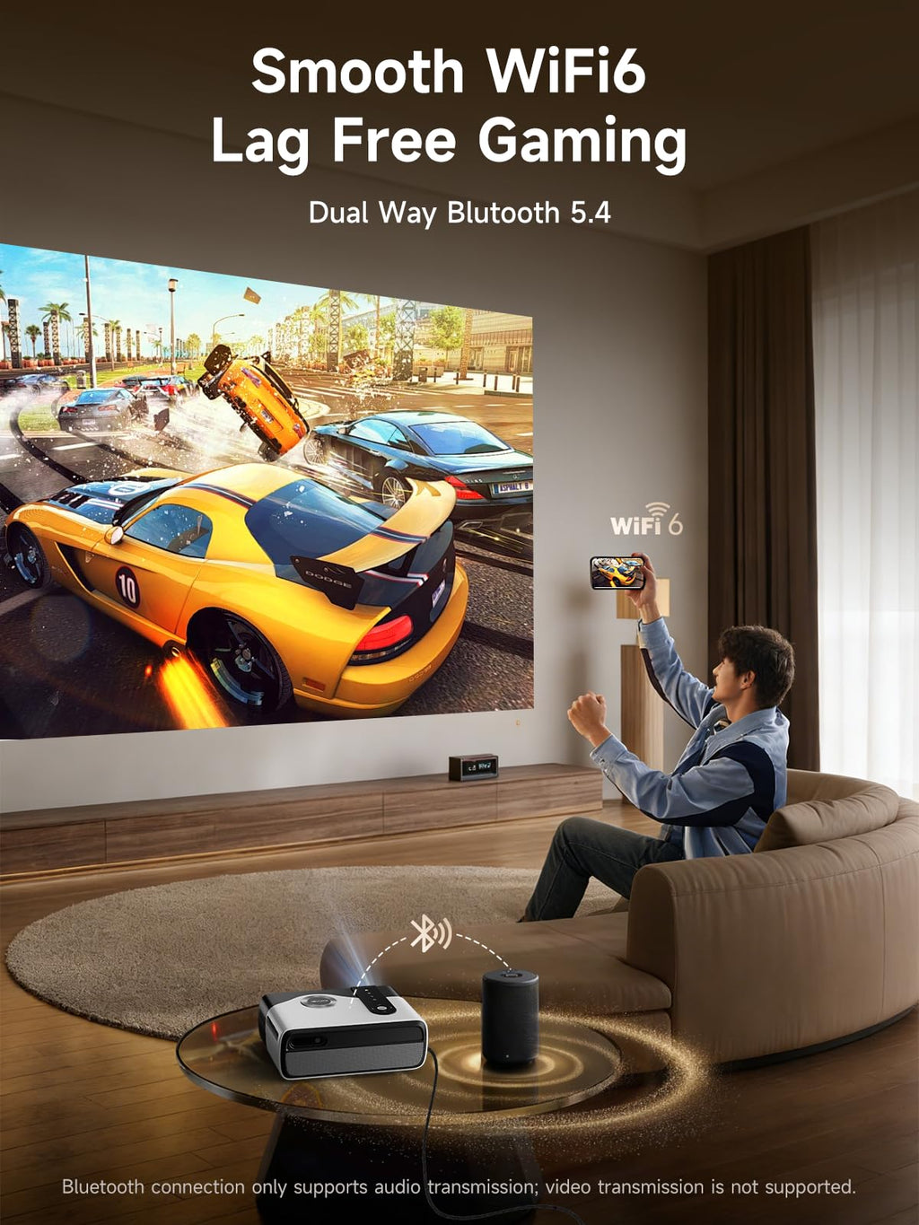 4K-Supported Projector with WiFi 6 Bluetooth and ARC