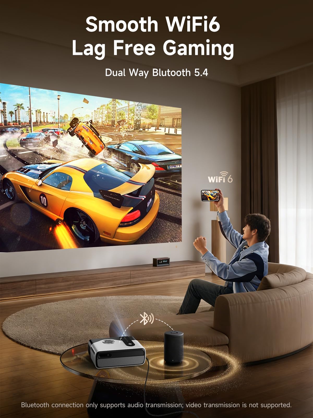 4K-Supported Projector with WiFi 6 Bluetooth and ARC