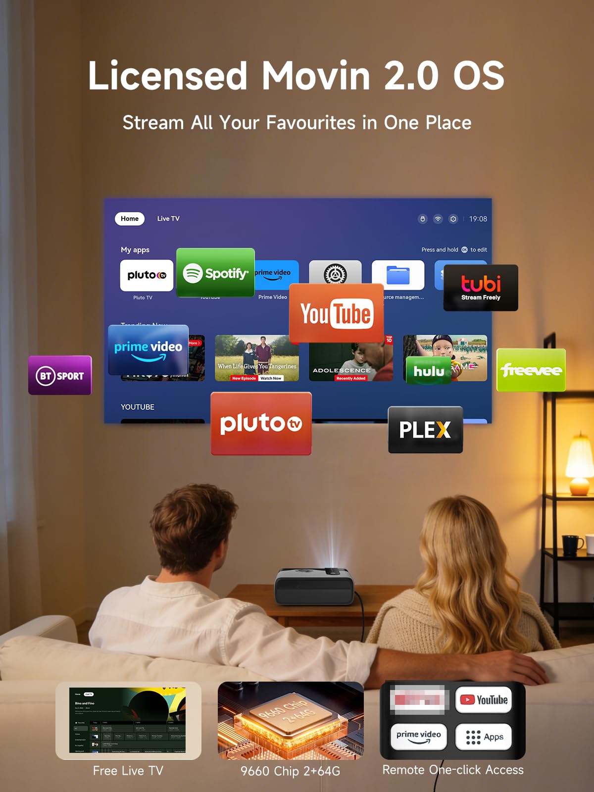 4K-Supported Projector with WiFi 6 Bluetooth and ARC