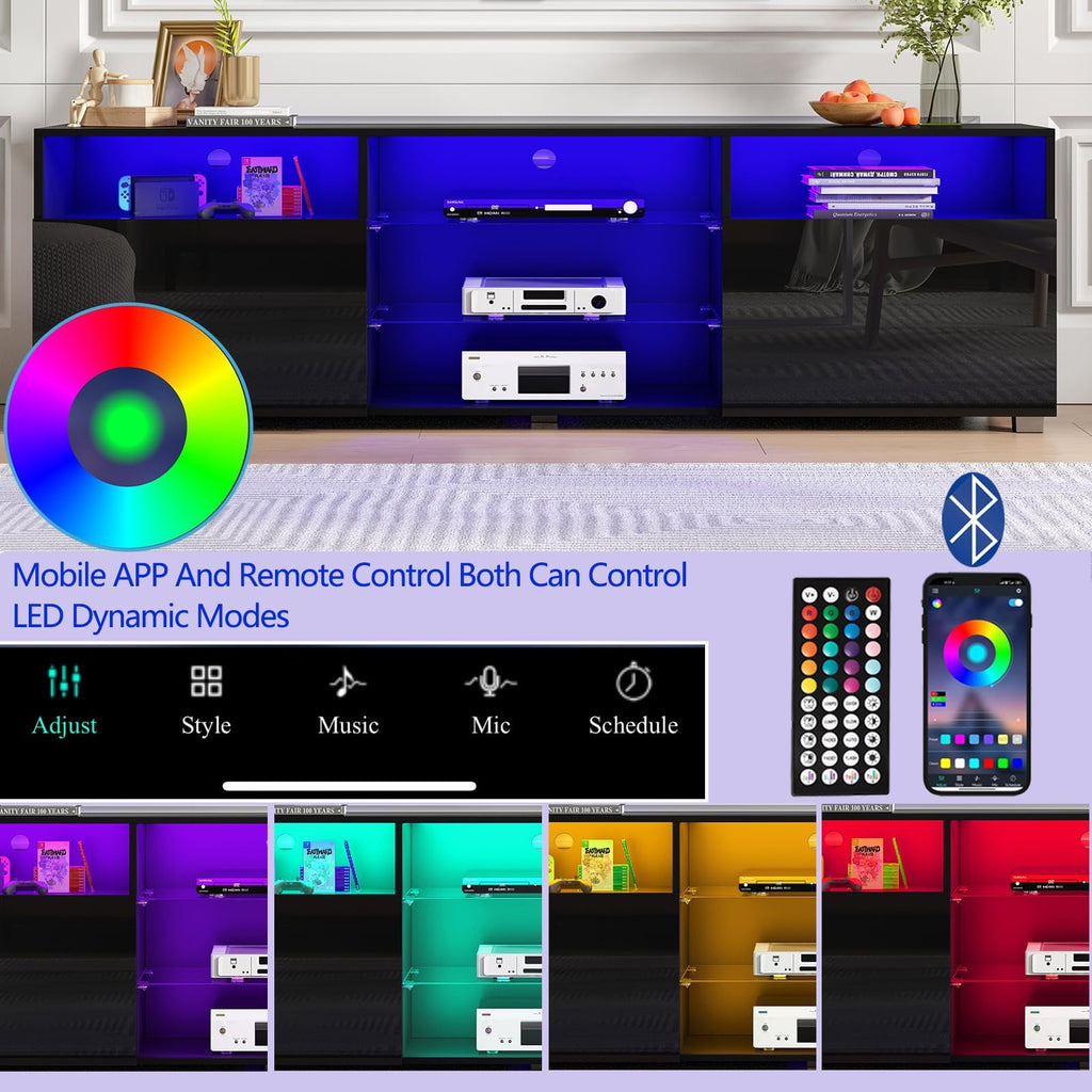 Hlivelood 80.7-Inch High Gloss TV Stand with Storage