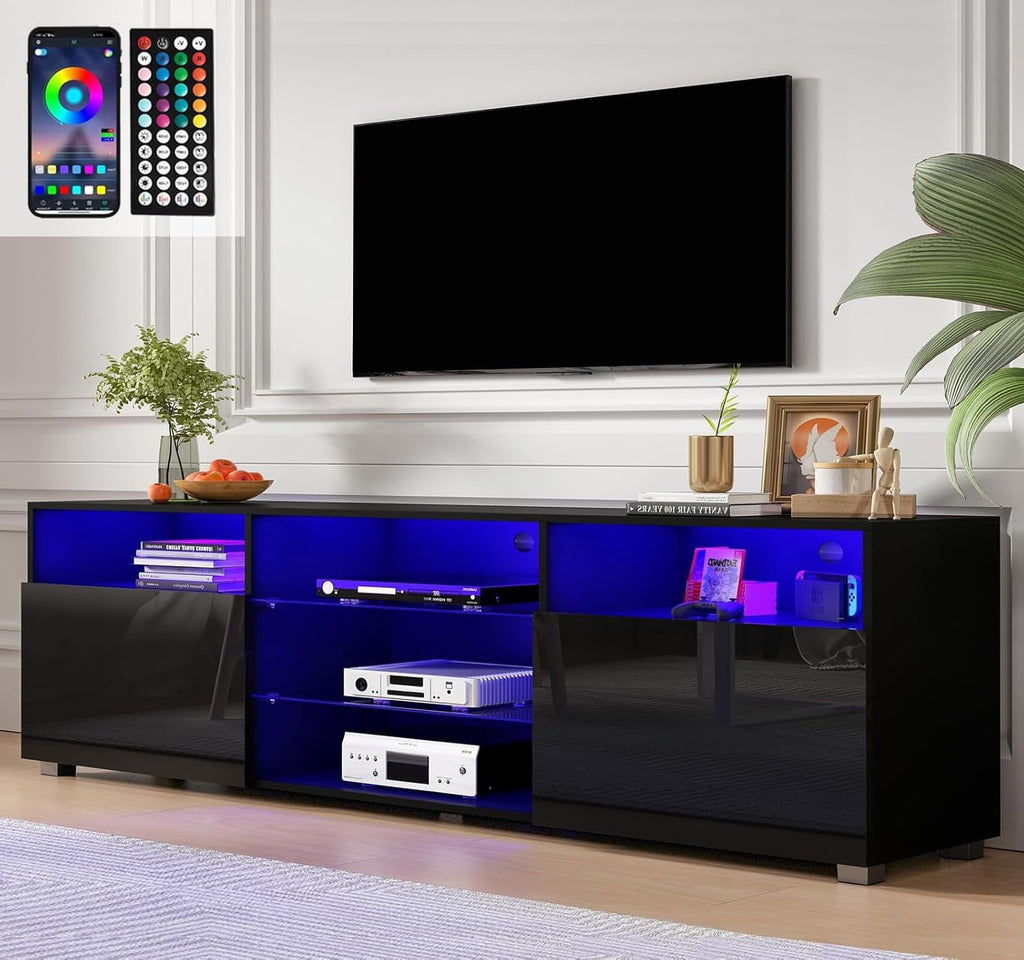 Hlivelood 80.7-Inch High Gloss TV Stand with Storage