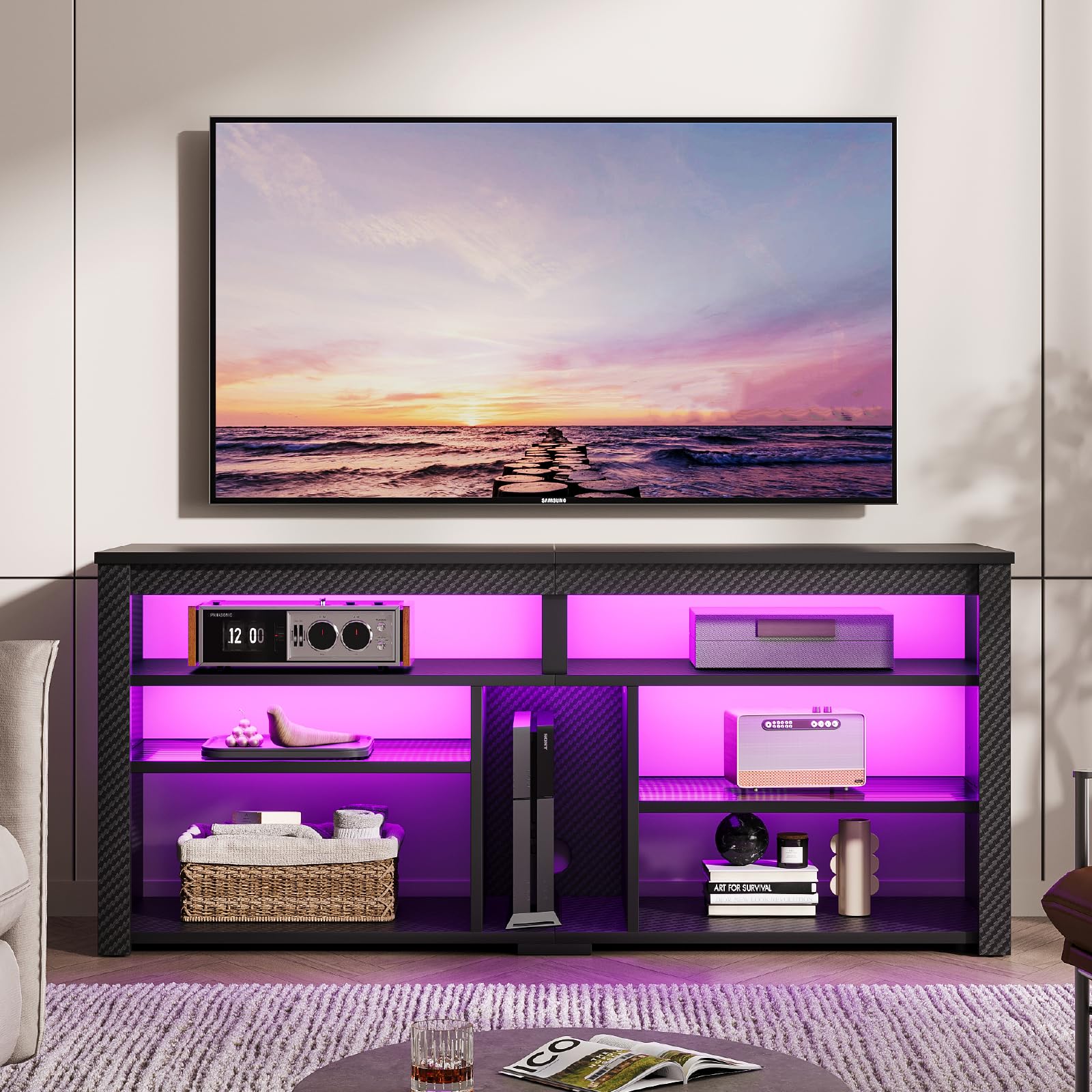 Bestier Tall LED Entertainment Center with Storage