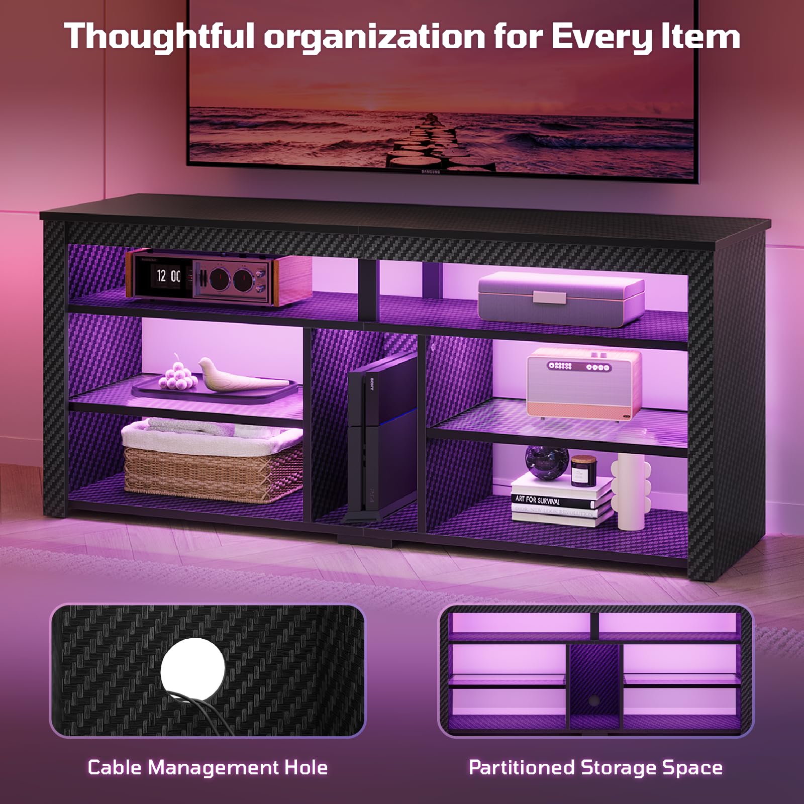 Bestier Tall LED Entertainment Center with Storage