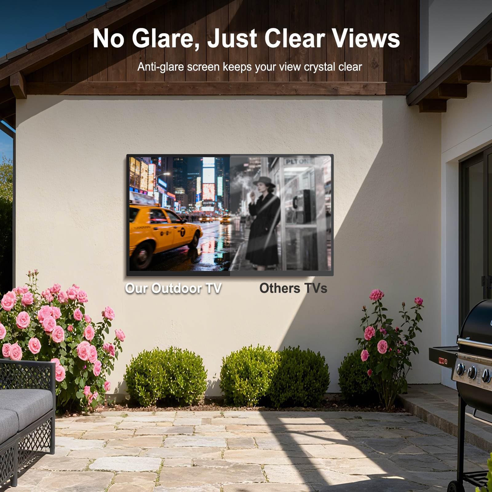 360SPB Outdoor TV, 4K Outdoor Smart TV, 1000nits High Brightness Outdoor TVs, IP65 Waterproof TV, Voice Assistant Remote, Compatible with Dolby, Wide Viewing Angle Smart TV