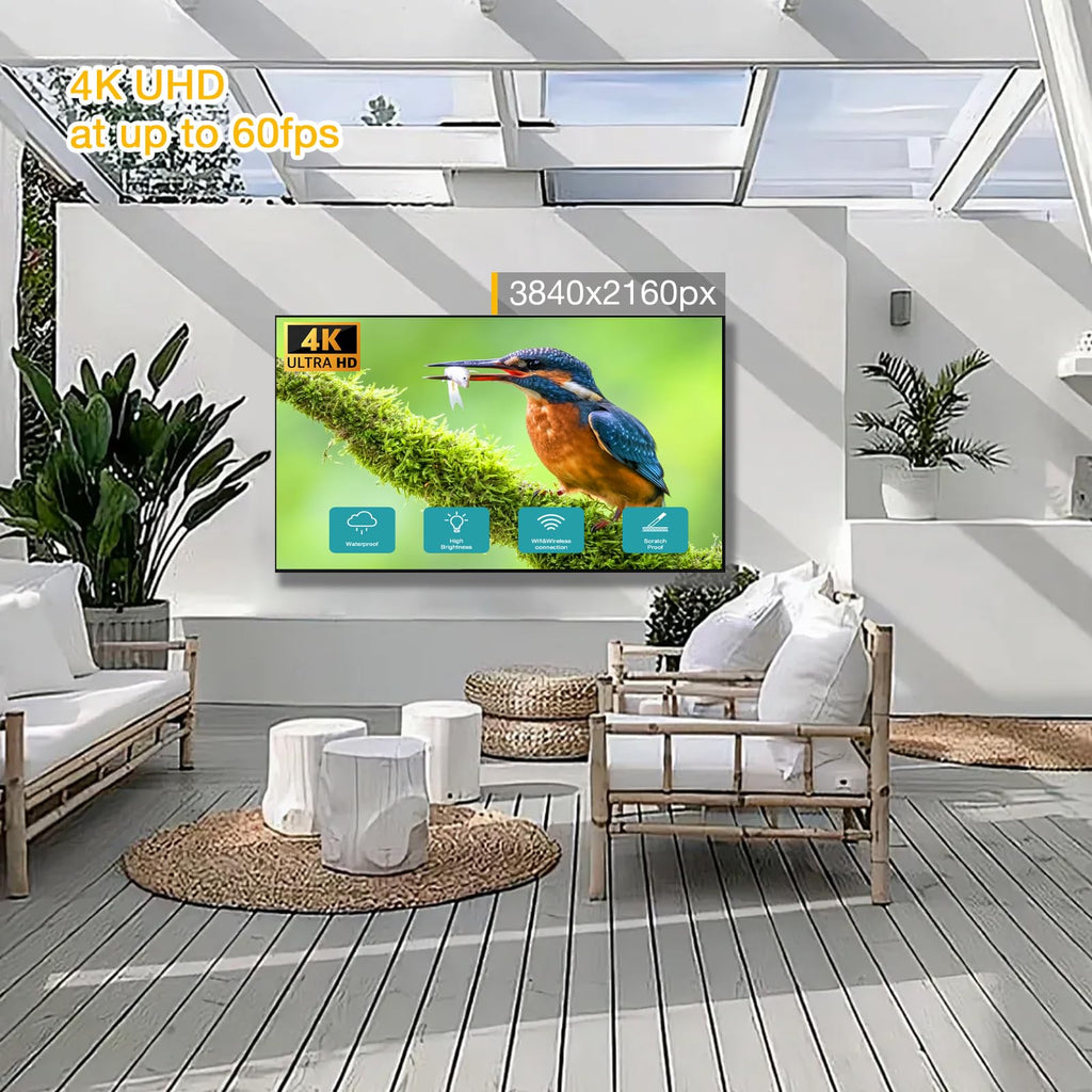 Outdoor TV 3000 nits Full Sun LCD Smart TV 4K UHD Outside Television IP55 Weatherproof Ultra-Thin High Brightness All-Weather Wide Viewing Angle Commercial Grade Television