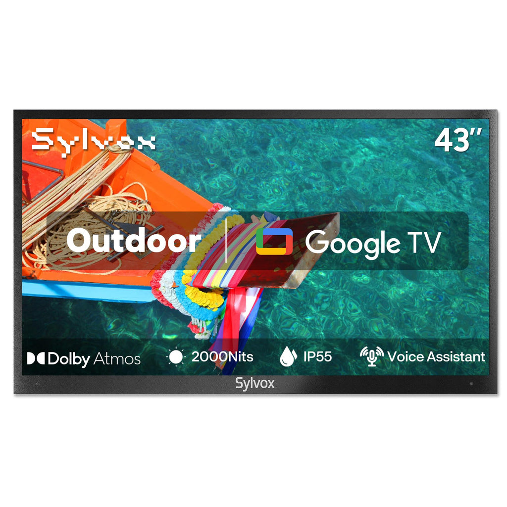 SYLVOX 43" Outdoor TV with Soundbar, 2000 Nits Full Sun Outdoor TV for Outdoor Living Spaces, 4K UHD HDR10, IP56 Weatherproof, Upgraded Matte Anti‑Glare Screen, Dolby Atmos, Smart Google TV