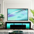 CFTEL 60-75 Inch Gloss Wood TV Stand with LED Storage