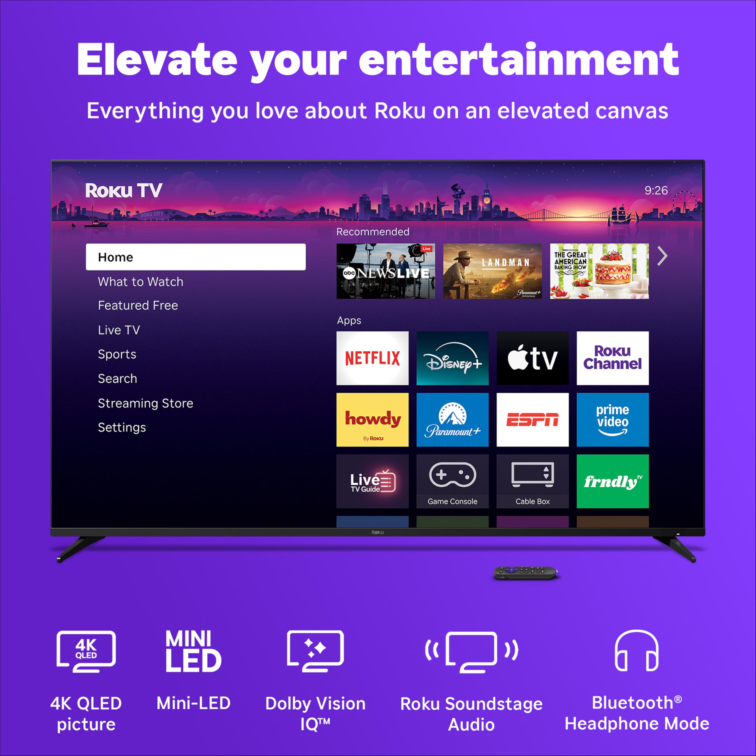 Roku Smart TV 2025 – Pro Series, Mini-LED TV – RokuTV with Backlit Voice Remote Pro – Flat Screen 4K QLED Television with 120Hz Refresh Rate & Dolby Vision IQ, Live News, Sports, Entertainment