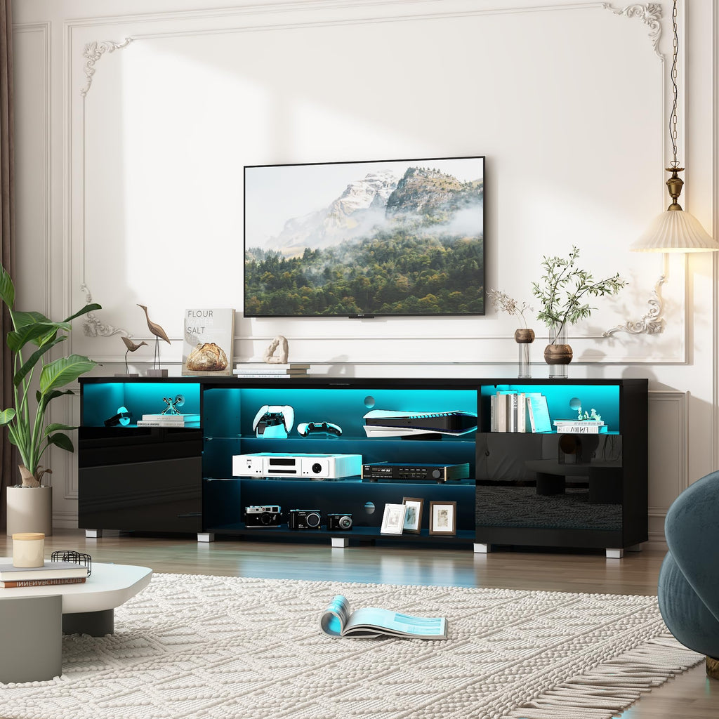 Hlivelood 80.7-Inch High Gloss TV Stand with Storage