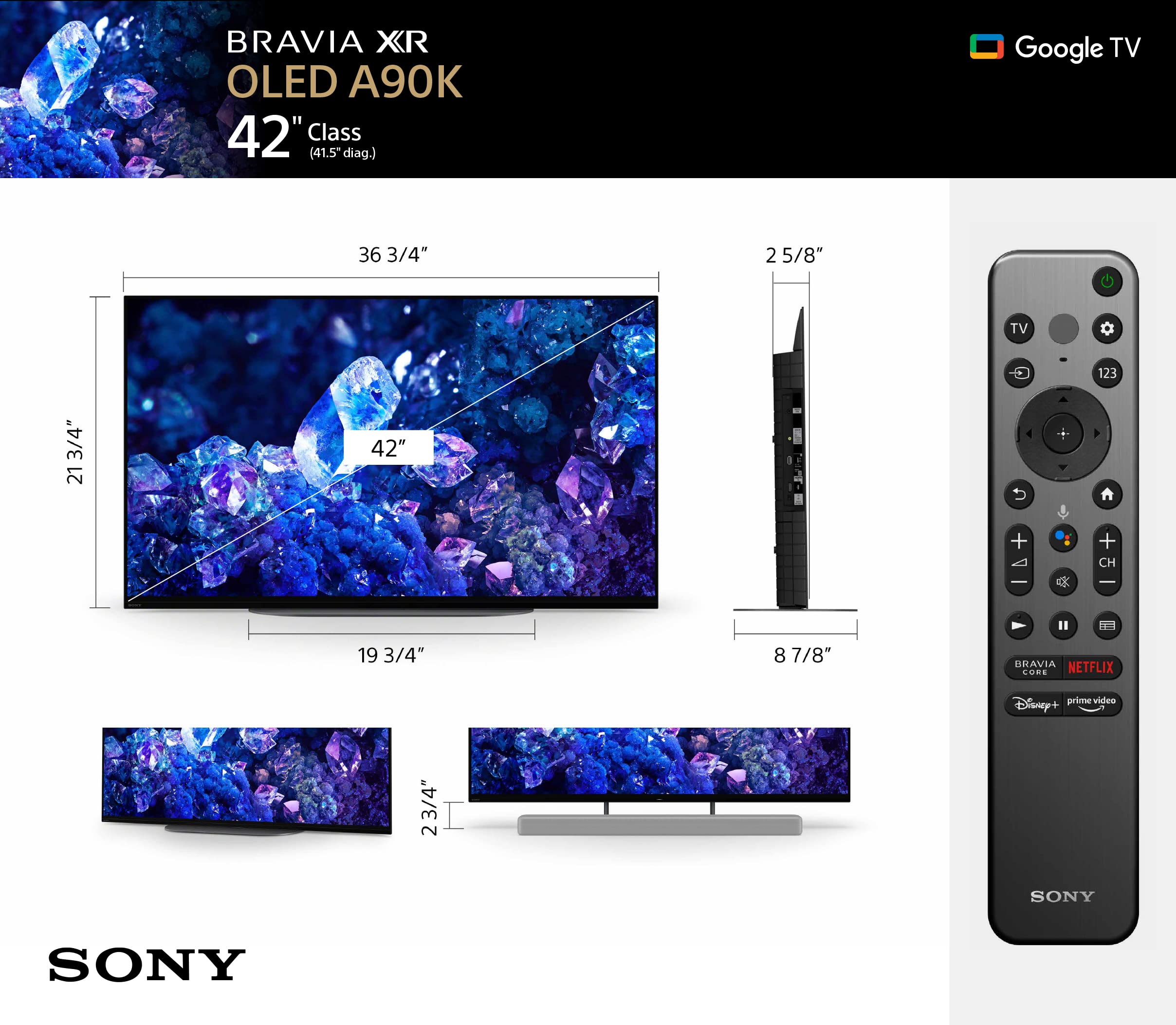 Sony 4K Ultra HD TV A90K Series: BRAVIA XR OLED Smart Google TV with Dolby Vision HDR and Exclusive Features for The PlayStation® 5 XR42A90K- 2022 Model