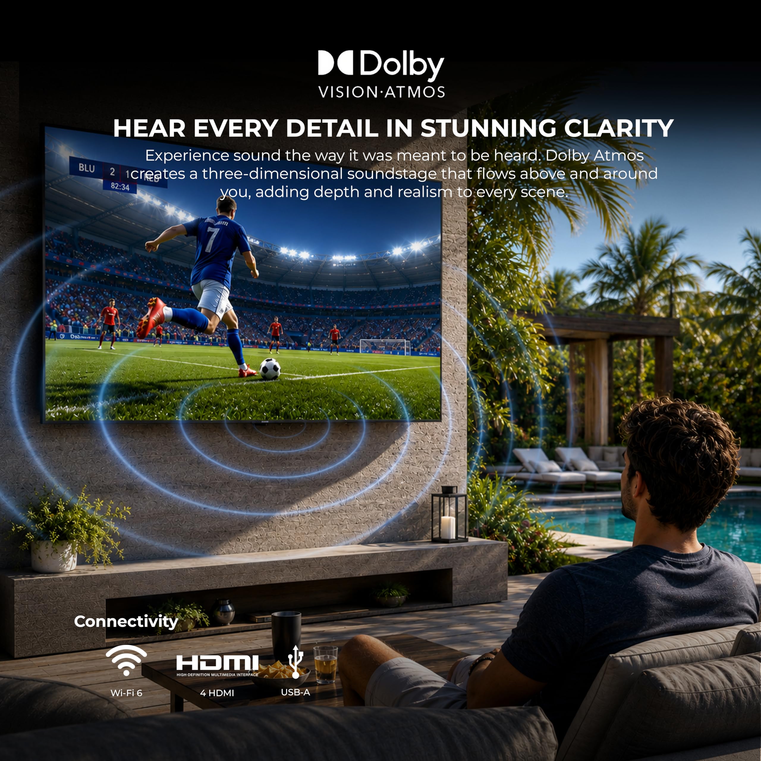 Titan Full Sun Areas Outdoor TV 4K, IP65 Weatherproof Smart TV,Assembled in USA 2 Year Warranty