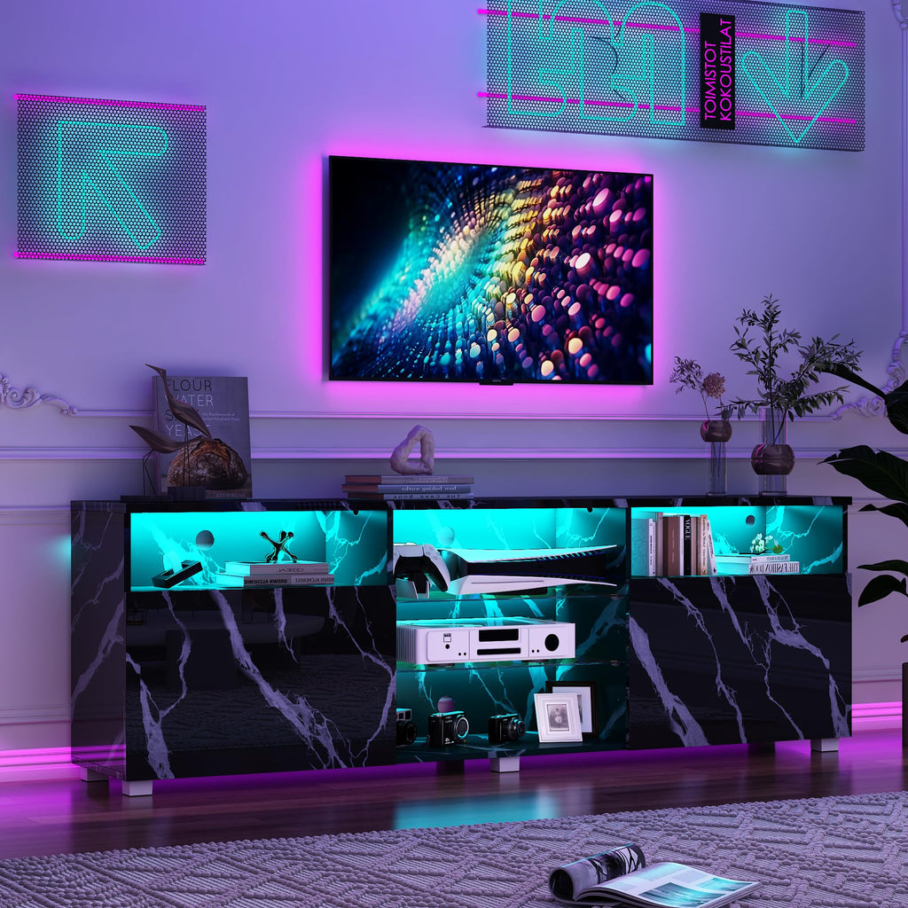 Hlivelood 80.7-Inch High Gloss TV Stand with Storage
